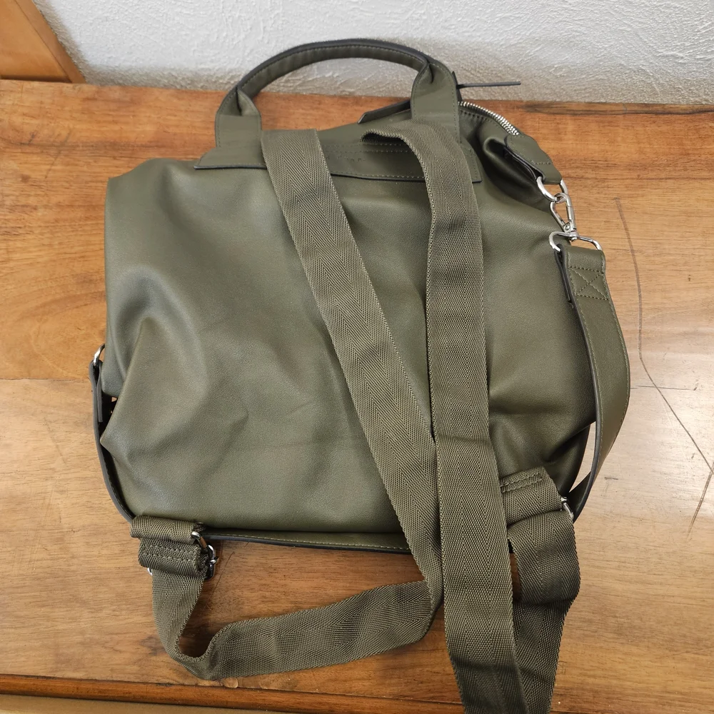 Rae Dunn Green Leather‎ Travel Bag Backpack Multiple Straps Pockets